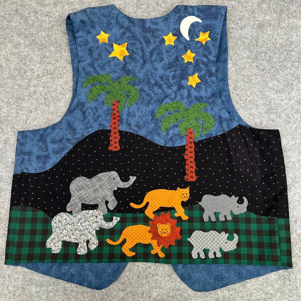 Vintage Noahs Ark Vest Handmade Folk Art To Wear Whimsey Teacher Kitschy L XL